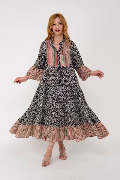 ZTO WOMEN AUTHENTIC PATTERNED COTTON LONG DRESS