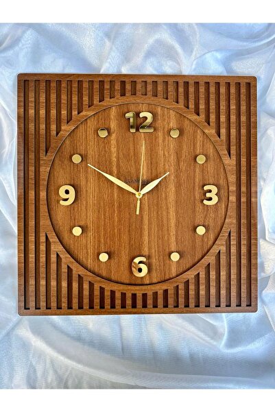 esamore concept ساعة حائط مربعة بأرقام ذهبية مقاس 40*40 سم - ساعة حائط خشبية ...