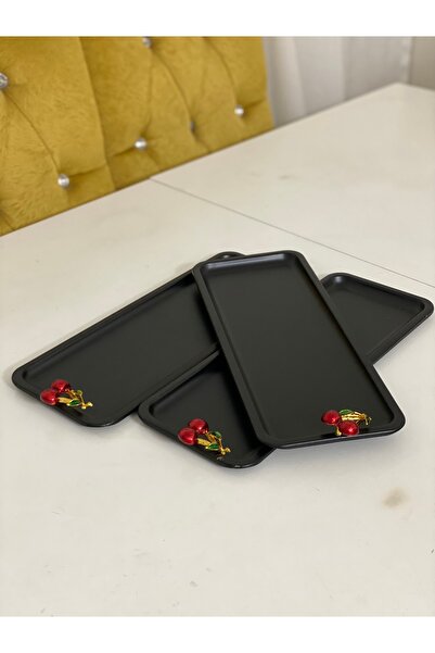 Elzem SİYAH RENK DİKDÖRTGEN MODEL 3 LÜ SUNUM TEPSİSİ KİRAZ AKSESUARLI