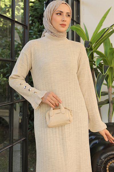 benguen 23009 Rochie tricotaj cu volane Culoare piatra