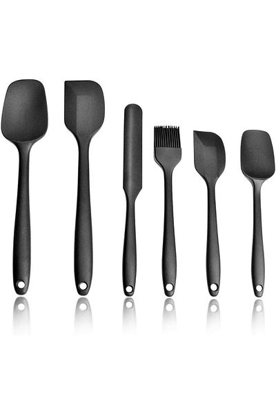 Ekostem High Quality Black Silicone Spatula Set - Heat Resistant, Fireproof and Non-Stick 6 Pieces