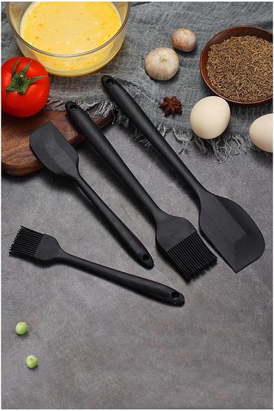 Ekostem High Quality Black Silicone Spatula Set - Heat Resistant, Fireproof and Non-Stick 6 Pieces