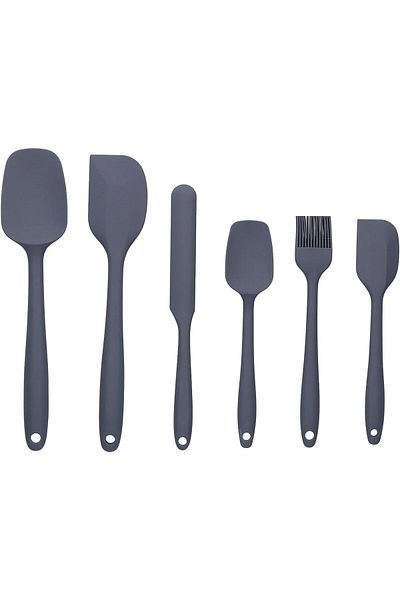 Ekostem High Quality Black Silicone Spatula Set - Heat Resistant, Fireproof and Non-Stick 6 Pieces