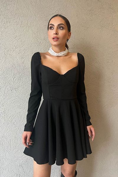 Seda Yalçın Atelier Black Cuped Flared Special Design Dress