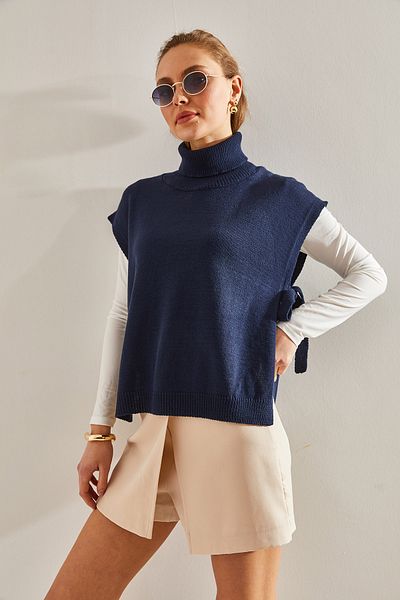 Bianco Lucci Women's Turtleneck Belt Tie Knitwear Sweater