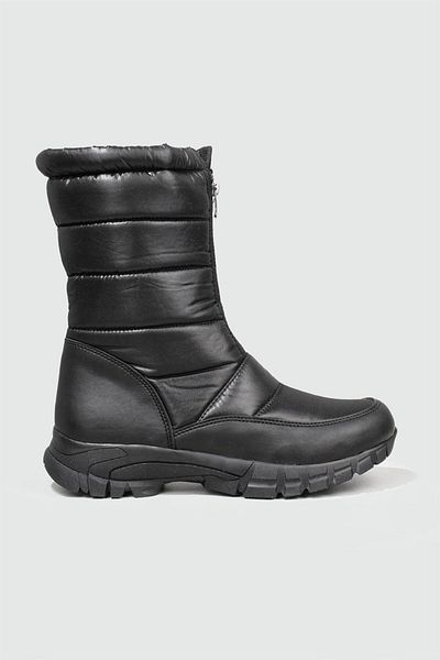 Velarise Unisex Μαύρες αδιάβροχες μπότες χιονιού με φούτερ με φερμουάρ, άνετη εφαρμογή