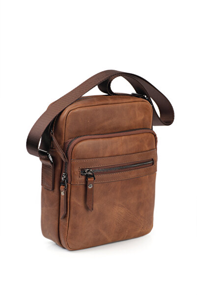 GENTE Ανδρική τσάντα ώμου από γνήσιο δέρμα χιαστί πολλαπλών τμημάτων GN072050DCR