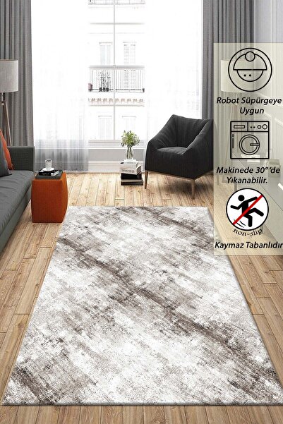 Raschel Carpet Çizgi Desenli Kahverengi Kaymaz Taban Kalın Peluş Halı - Yolluk