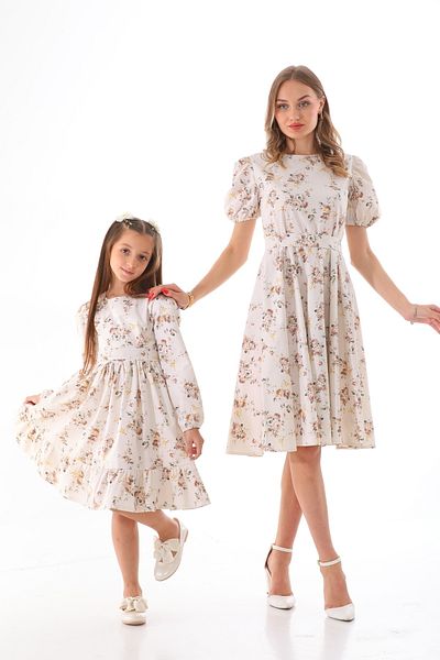 Moda Lippa Flower Patterned Flared Brown Mother and Daughter Combination (Single Price)