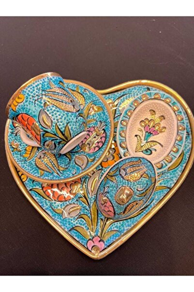 nurdem Kahve Seti 1 Kişilik Tepsili Altın Kaplama