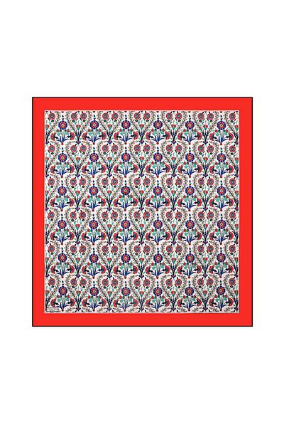 Bursa İpek Red Side Pattern Silk Scarf