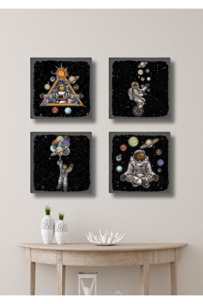 NT Handmade 4 Pieces Frame Look Astronaut Wall Decor 15X15 Painting Set for Salon Living Bedroom Office