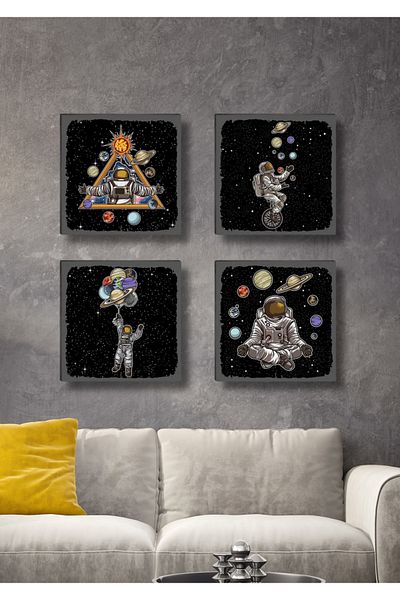 NT Handmade 4 bucăți cadru cu aspect astronaut decor de perete pentru hol living dormitor birou set de pictură 15x15