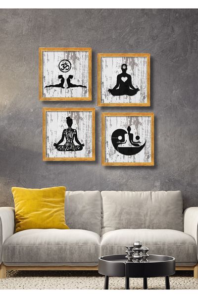 NT Handmade Set de pictură pentru decorarea peretelui pentru yoga, 4 bucăți, pentru dormitor pentru copii