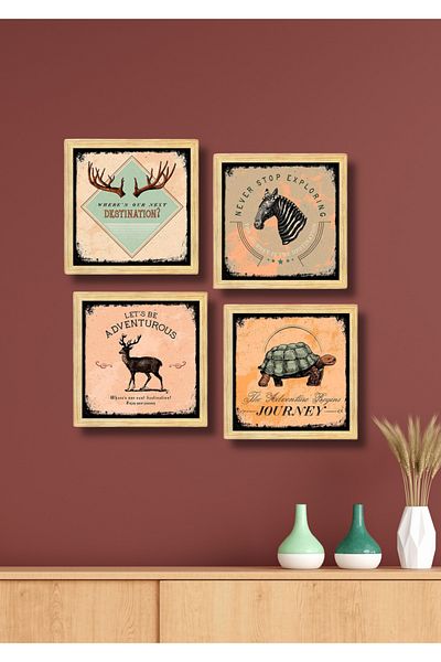 NT Handmade 4 bucăți cadru aspect animale decor de perete pentru salon living dormitor birou set pictură 15x15