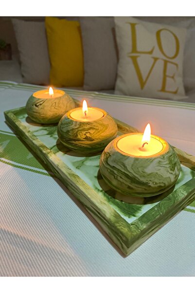 MorVilla Ev Dekorasyon 3'lü Mumluk Set,dekoratif Mumluk,hediyelik Eşya,tealig...