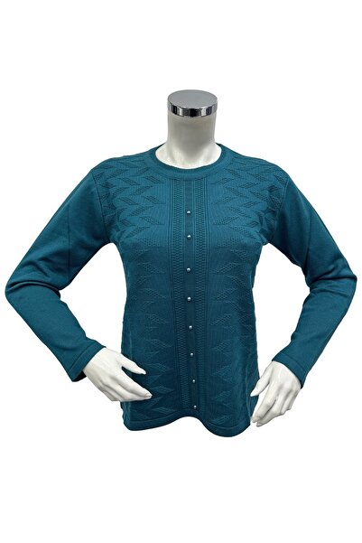 Moda Zeyn Özmoda Women's Embossed Patterned Buttoned Mother Blouse Sweater