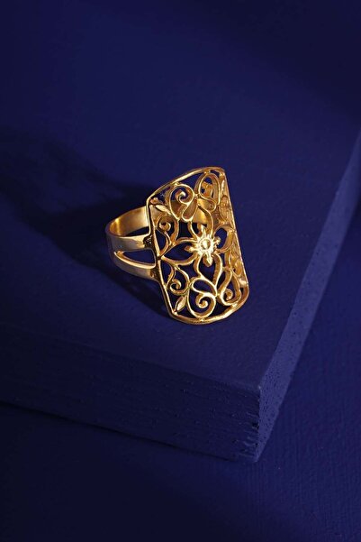 Takıdepo Sarmaşık Desenli Gümüş Kadın Yüzük - Altın Rengi