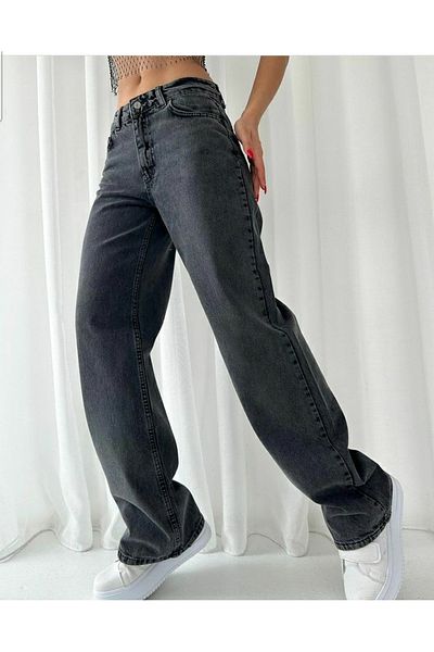 Trn JNS Casual Super High Waist Loose Leg Smoked Snow Wash Lycra Women's Denim Jeans