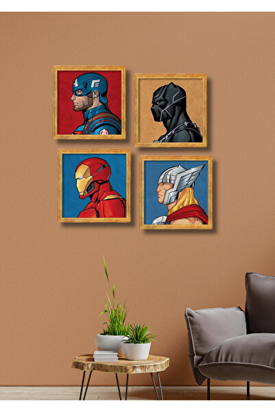 NT Handmade 4 Piece Frame Look Avengers Wall Decor Painting Set for Parlor Living Bed Children's Room