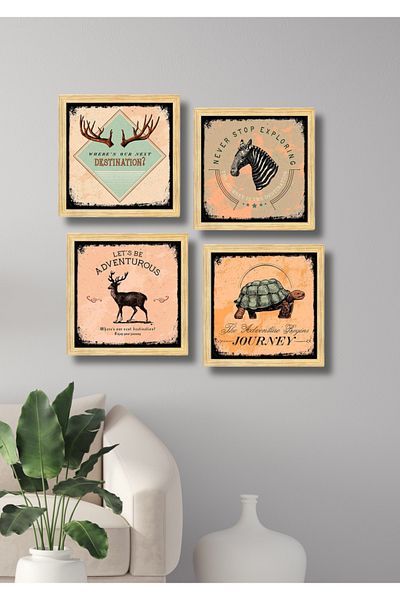 NT Handmade 4 bucăți cadru aspect animale decor de perete pentru salon living dormitor birou set pictură 15x15