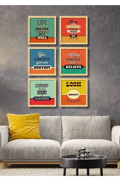 NT Handmade Set de pictură de 6 bucăți cu aspect de cadru Motivațional Decor de perete pentru hol, dormitor, birou