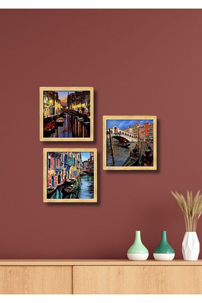 NT Handmade 3 bucăți cadru aspect venețian decor de perete pentru salon living dormitor birou 15x15 set pictură