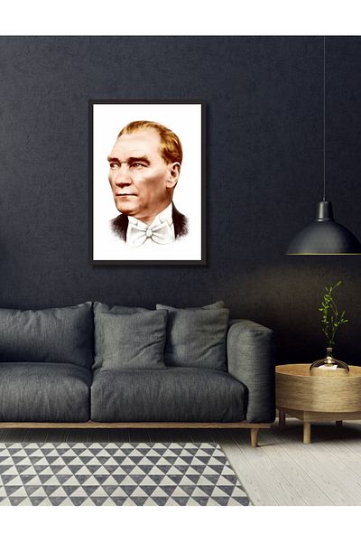 NT Handmade Black Frame Look Ataturk Wall Decor 20X30 Painting for Living Room Living Bedroom