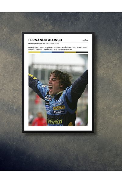 NT Handmade Cadru negru Aspect Fernando Alonso Decor de perete Sufragerie Pat Dormitor Copii 20x30 Pictură