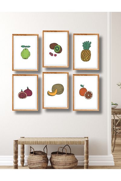 NT Handmade Rama din lemn aspect 6 piese fructe decor de perete pictura MDF pentru living living dormitor bucatarie