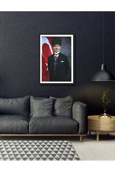 NT Handmade Decor de perete Ataturk cu cadru negru 20x30 Pictură pentru living dormitor