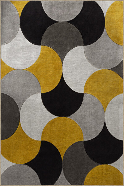 Rugs Modern Halı Sarı Gri Temalı Daire Geometrik Desenli Kreatif Modern Dekor...