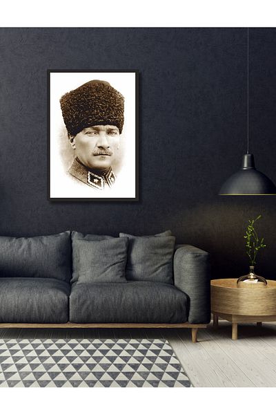 NT Handmade Black Frame Look Ataturk Wall Decor 20X30 Painting for Living Room Living Bedroom