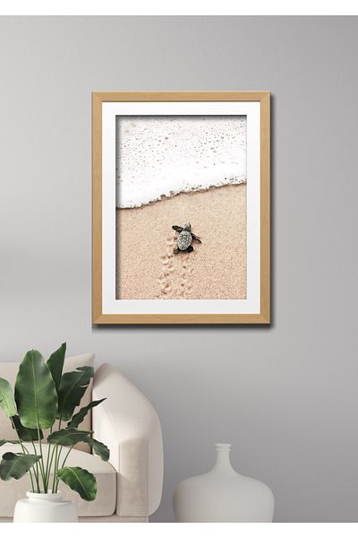 NT Handmade Decor de perete Caretta Caretta cu aspect de cadru din lemn - Pictură 20x30 cm pentru living dormitor