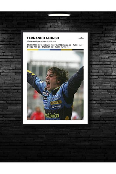 NT Handmade Cadru negru Aspect Fernando Alonso Decor de perete Sufragerie Pat Dormitor Copii 20x30 Pictură