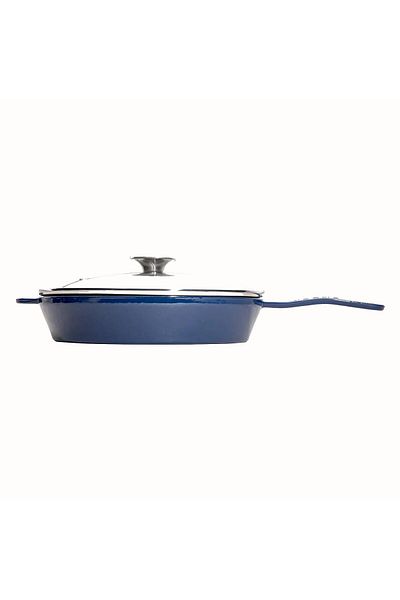 Sürel Demirdöküm Glass Lid Pan 28 CM Blue Honeycomb Base