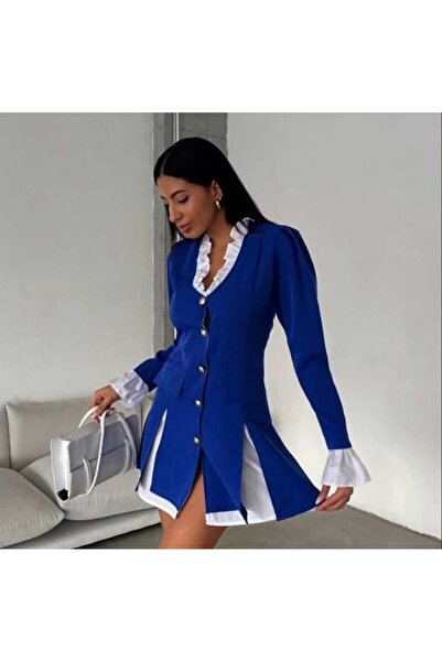 Azra Moda Style Сорочка піджак ґудзик кишеня деталь атлас тканина синій колір...