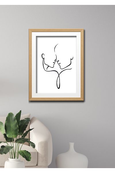 NT Handmade Decor de perete cuplu îndrăgostiți cu aspect de cadru din lemn - pictură 20x30 cm pentru dormitor living