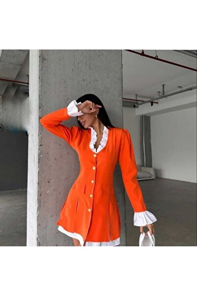 Azra Moda Style Cămașă Jachetă Buzunar cu nasturi Detaliu țesătură Atlas Femei