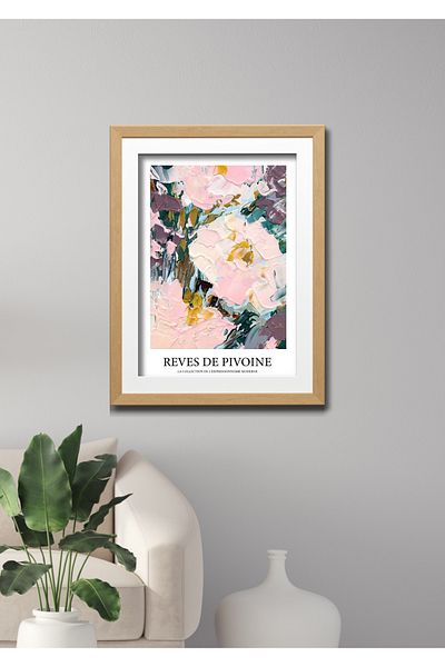 NT Handmade Decor de perete Reves De Pivoine cu aspect de cadru din lemn - Pictură 20x30 cm pentru living dormitor