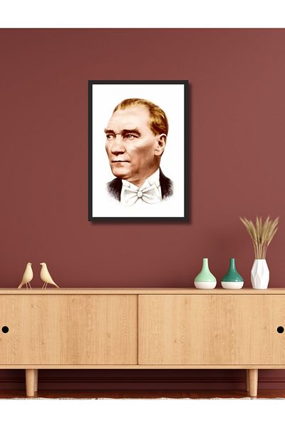 NT Handmade Black Frame Look Ataturk Wall Decor 20X30 Painting for Living Room Living Bedroom