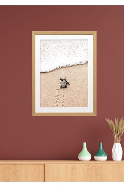 NT Handmade Decor de perete Caretta Caretta cu aspect de cadru din lemn - Pictură 20x30 cm pentru living dormitor