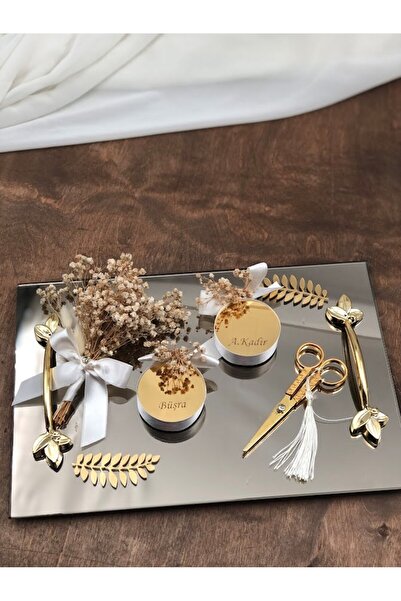 Denseden Tavă de logodnă din sticlă dreptunghiulară, cu suport pentru foarfece, suport pentru inele, set de inele