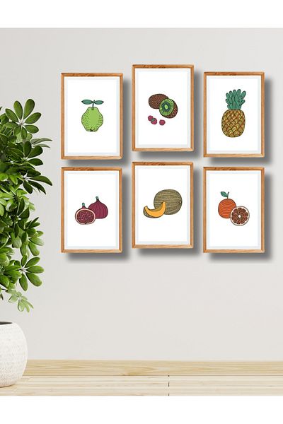 NT Handmade Rama din lemn aspect 6 piese fructe decor de perete pictura MDF pentru living living dormitor bucatarie