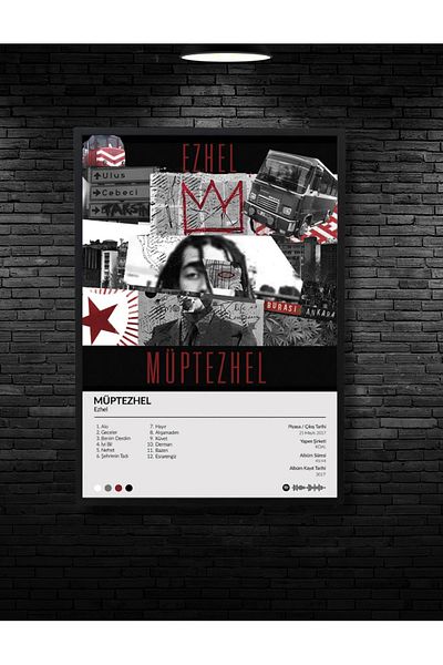NT Handmade Black Frame Look Ezhel Müptezhel Album Cover Wall Decoration Mdf 20X30 cm Painting