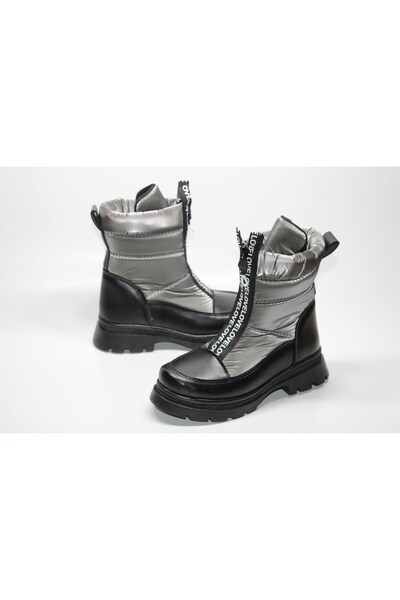 casso KAYMAZ KAUÇUK TABAN GİZLİ FERMUAR SU GEÇİRMEZ PARAŞÜT KUMAŞ KIZ ÇOCUK KAR BOTU