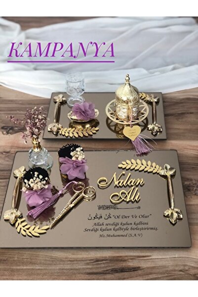 Denseden Set de tavă pentru ceașcă de cafea din sticlă gravată cu promisiune, logodnă și mire, cu suport pentru inele, foarfece, ceașcă pentru cafea