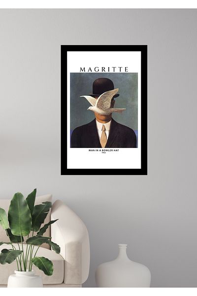 NT Handmade Decor de perete Magritte cu aspect de cadru negru - Pictură 20x30 cm pentru living dormitor
