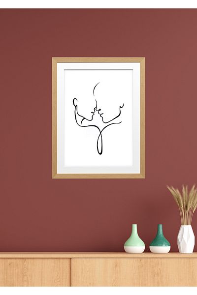 NT Handmade Decor de perete cuplu îndrăgostiți cu aspect de cadru din lemn - pictură 20x30 cm pentru dormitor living