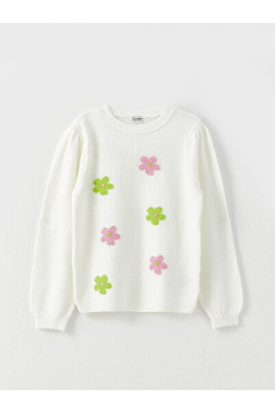 LC Waikiki Dívčí pletený svetr s dlouhým rukávem s dlouhým rukávem se vzorem